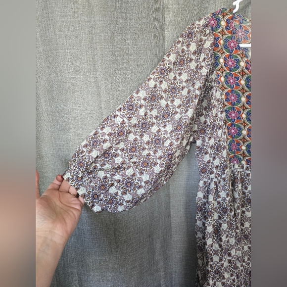 Umgee Peasant Puff Sleeve Mini Dress Floral Size S Oversized Boho - Picture 2 of 6